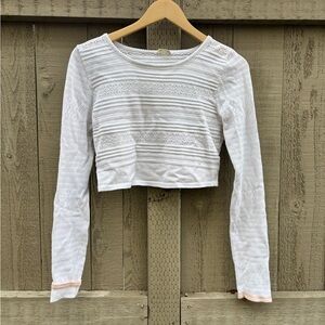 Free People White Textured Long Sleeve Crop Top